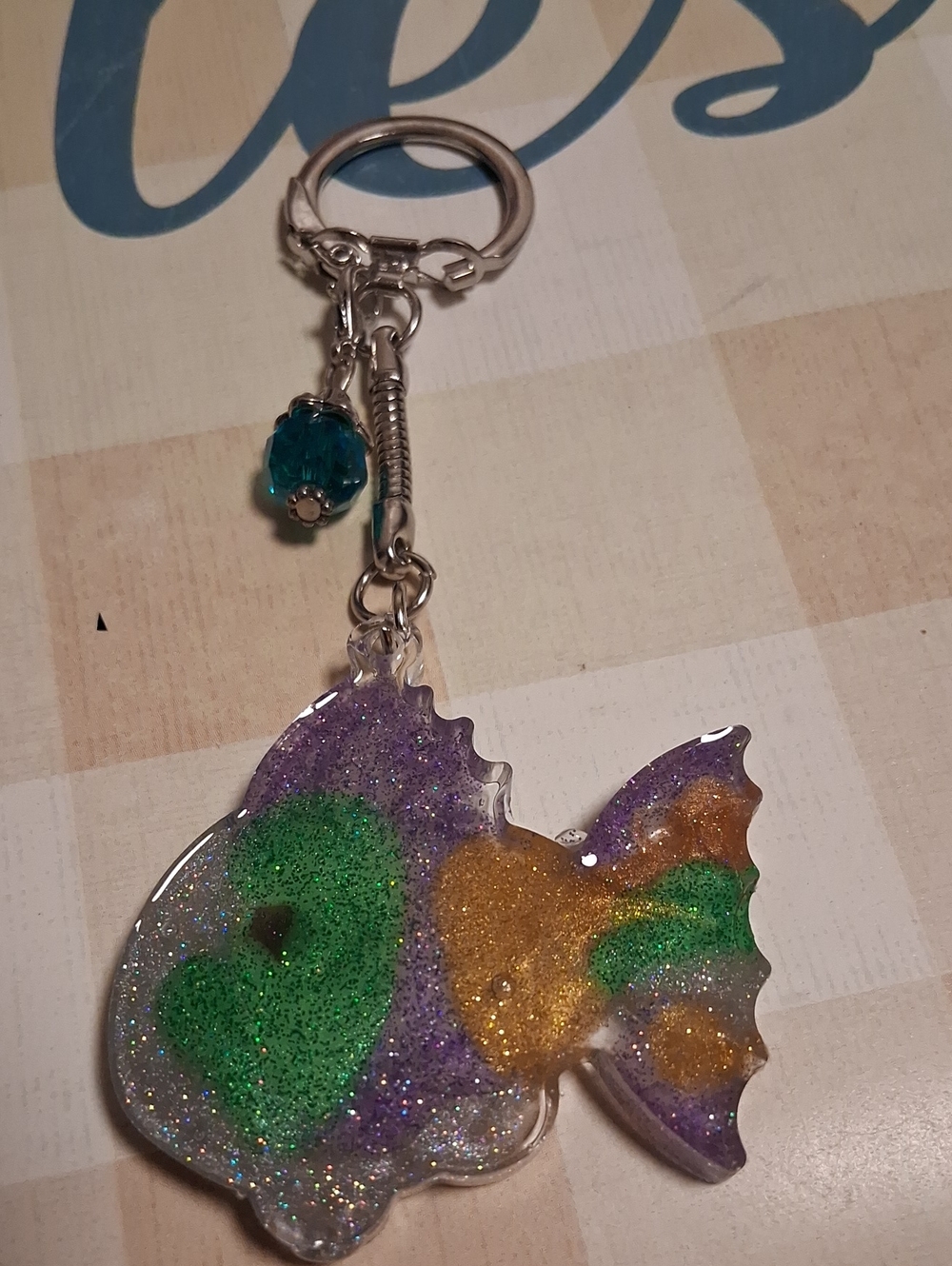 Decorative Glitter Fish Keychain - Purple, Green & Gold